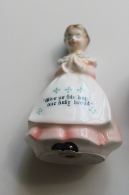 photo of vintage Enesco prayer lady salt & pepper shakers Daily Bread and We Give You Thanks  #2