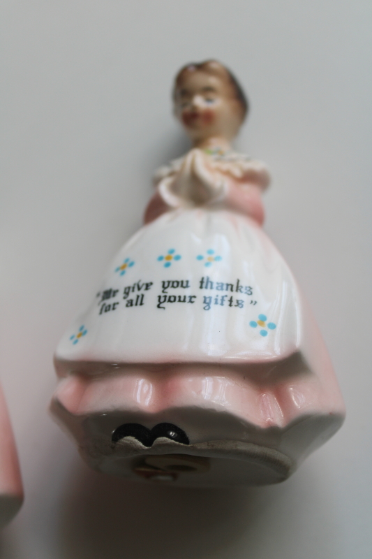 photo of vintage Enesco prayer lady salt & pepper shakers Daily Bread and We Give You Thanks  #3