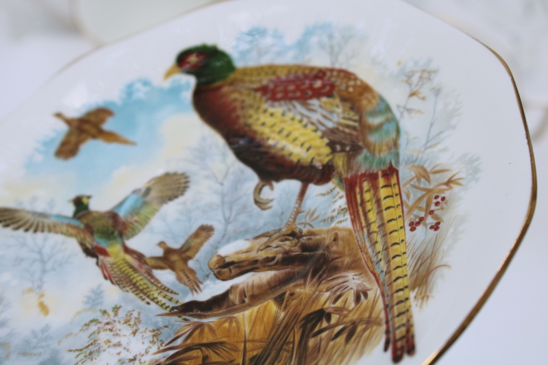 photo of vintage England Rosina Queens fine bone china large cups saucers, pheasants game birds pattern #2