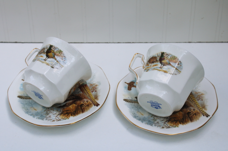 photo of vintage England Rosina Queens fine bone china large cups saucers, pheasants game birds pattern #7