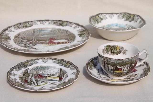 photo of vintage England The Friendly Village Johnson Bros china dinner plates, bowls etc. #4