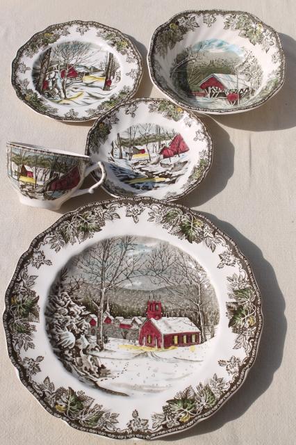 photo of vintage England The Friendly Village Johnson Bros china dinner plates, bowls etc. #5