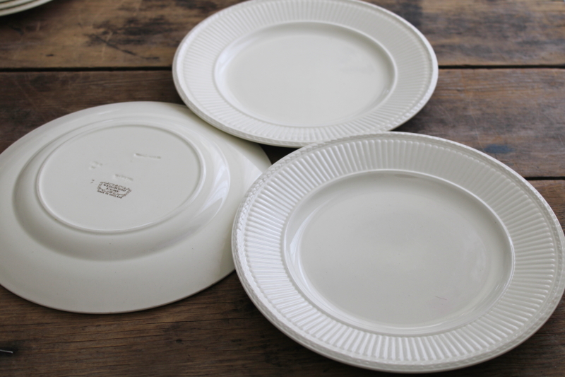 photo of vintage England Wedgwood Edme fluted pattern plain cream china luncheon plates brown stamp #1