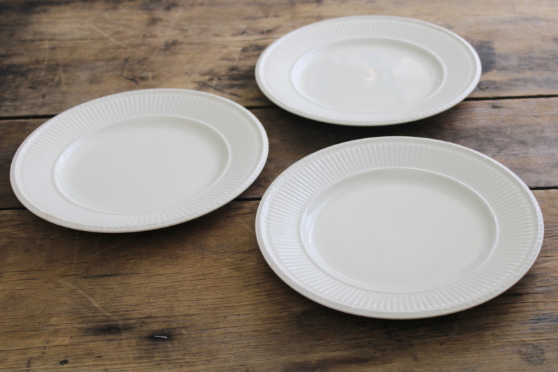 photo of vintage England Wedgwood Edme fluted pattern plain cream china luncheon plates brown stamp #3