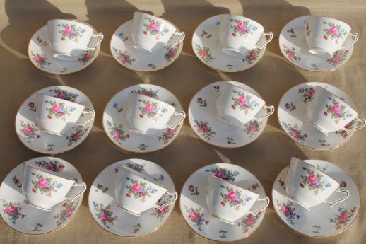 photo of vintage England bone china tea cups, plates set for 12, Dresden Spray Crown Staffordshire #6