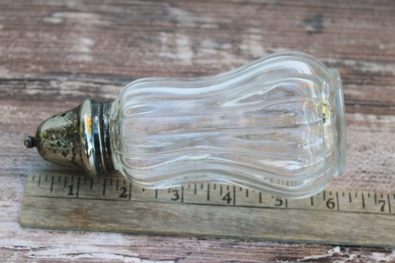 photo of vintage England muffineer, large glass sugar shaker w/ silver plated lid #2