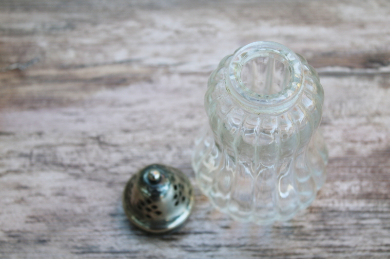 photo of vintage England muffineer, large glass sugar shaker w/ silver plated lid #5