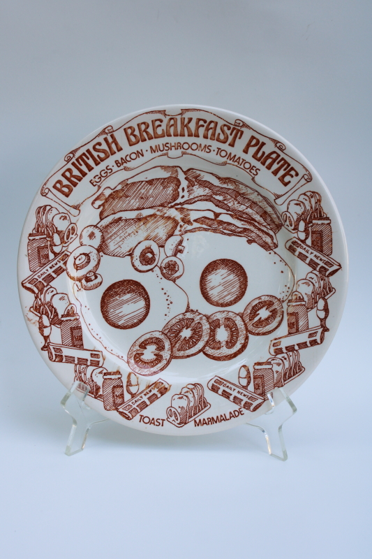 photo of vintage English British Breakfast plate toast & marmalade, eggs, bacon, mushrooms, tomatoes #1