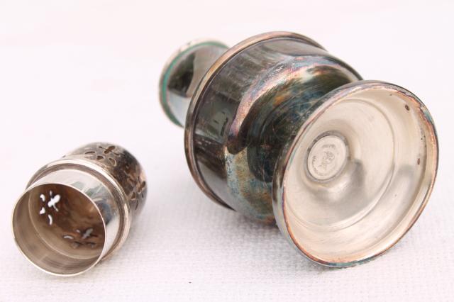 photo of vintage English Sheffield plate silver over copper muffineer sugar shaker #7