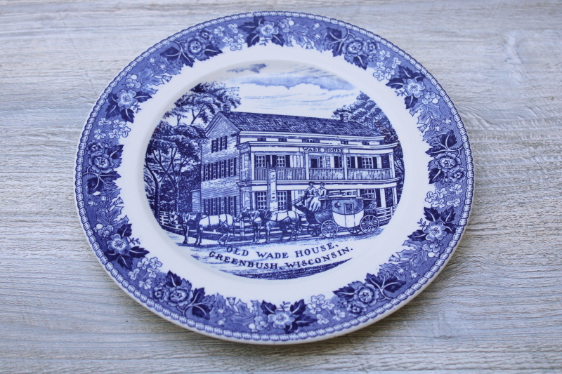 photo of vintage English Staffordshire blue white transferware plate scenic view Old Wade House Greenbush Wisconsin #1