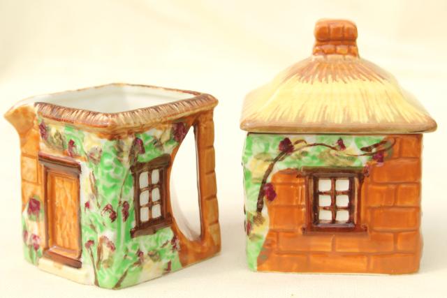 photo of vintage English Tudor thatched cottage tea set, made in Japan cottageware #2