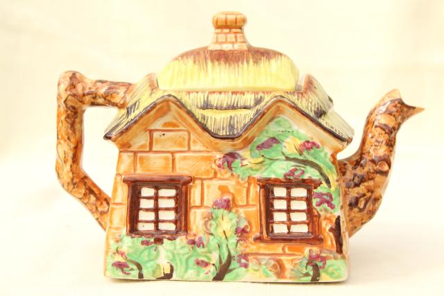 photo of vintage English Tudor thatched cottage tea set, made in Japan cottageware #8