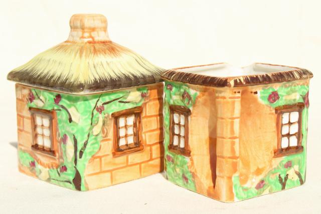 photo of vintage English Tudor thatched cottage tea set, made in Japan cottageware #9