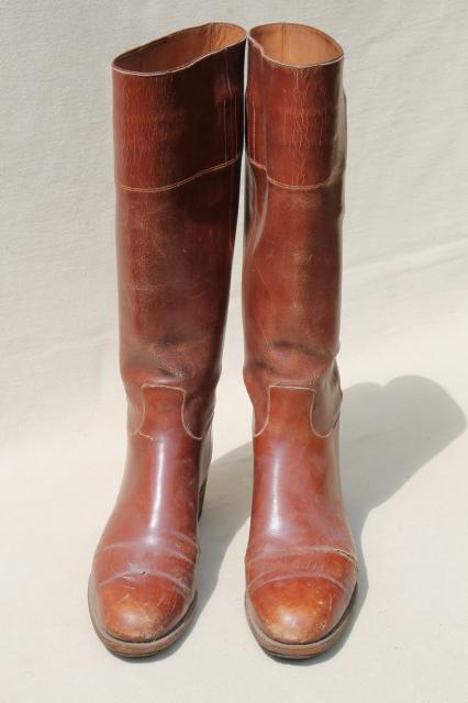 photo of vintage English & French label leather riding boots for photo prop / display #4