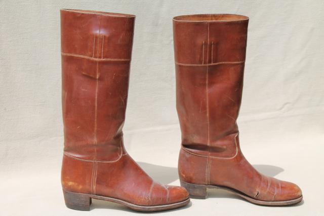 photo of vintage English & French label leather riding boots for photo prop / display #5