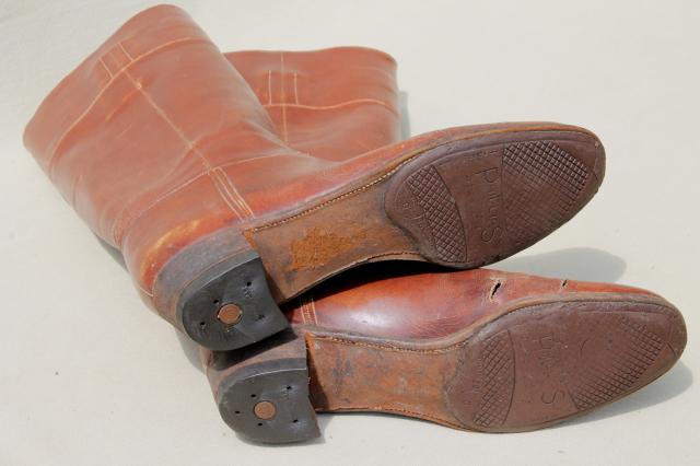 photo of vintage English & French label leather riding boots for photo prop / display #7