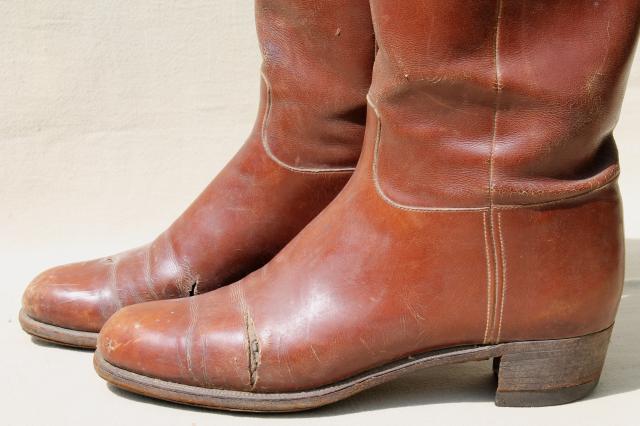 photo of vintage English & French label leather riding boots for photo prop / display #10