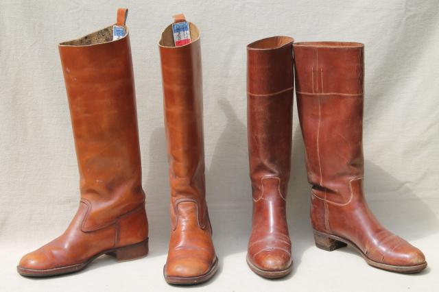 photo of vintage English & French label leather riding boots for photo prop / display #11