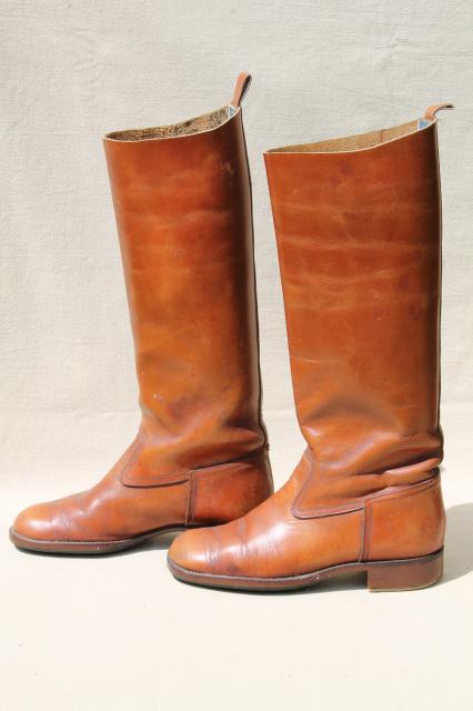 photo of vintage English & French label leather riding boots for photo prop / display #12