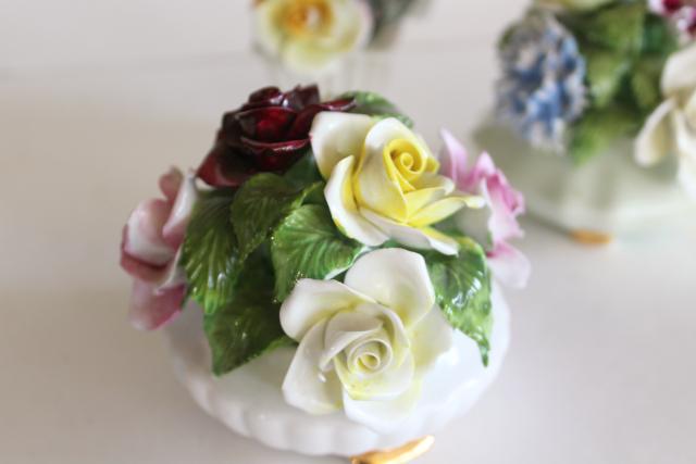 photo of vintage English bone china flowers figurines, Radnor & Dover porcelain bouquets #3