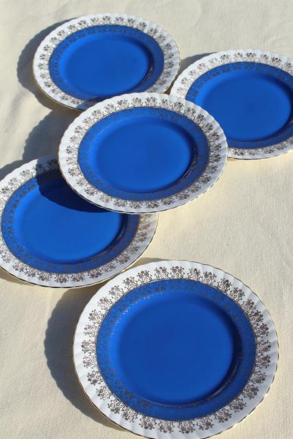 photo of vintage English bone china plates, blue green grey aqua cool color palette #8