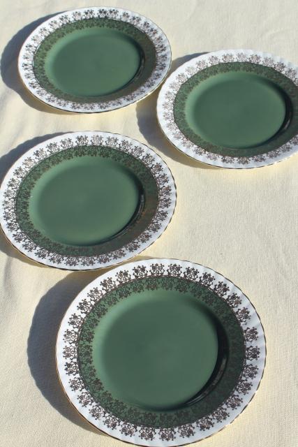 photo of vintage English bone china plates, blue green grey aqua cool color palette #9