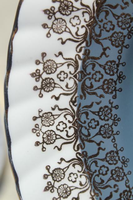 photo of vintage English bone china plates, blue green grey aqua cool color palette #12