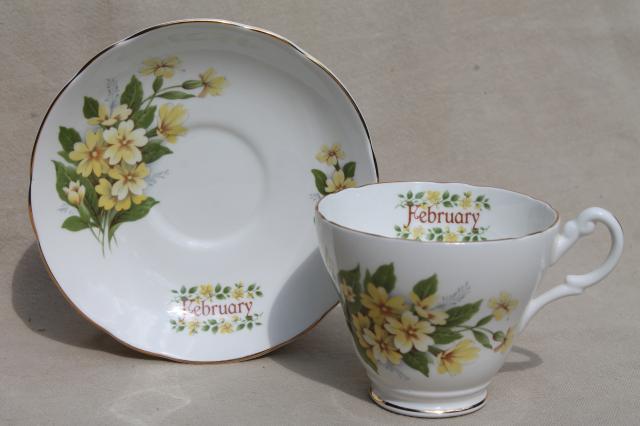 photo of vintage English bone china tea cup & saucer for February birthday Primrose flower #1