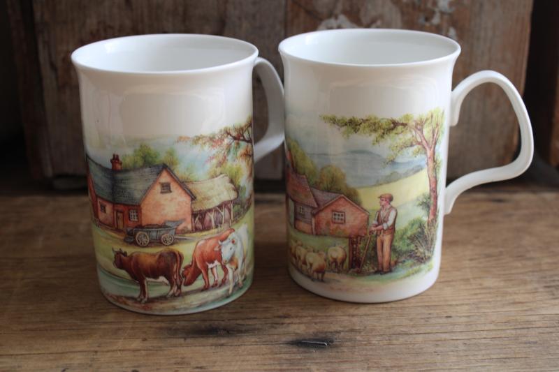 photo of vintage English bone china tea mugs or coffee cups Homestead farm scenes Roy Kirkham #1