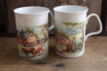 catalog photo of vintage English bone china tea mugs or coffee cups Homestead farm scenes Roy Kirkham