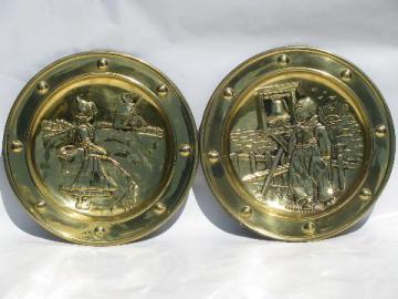 catalog photo of vintage English brass chargers, wall pocket plates w/ Dutch windmills