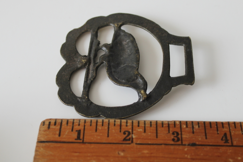 photo of vintage English brass horse harness medallion, raven or vulture bird ornament  #3