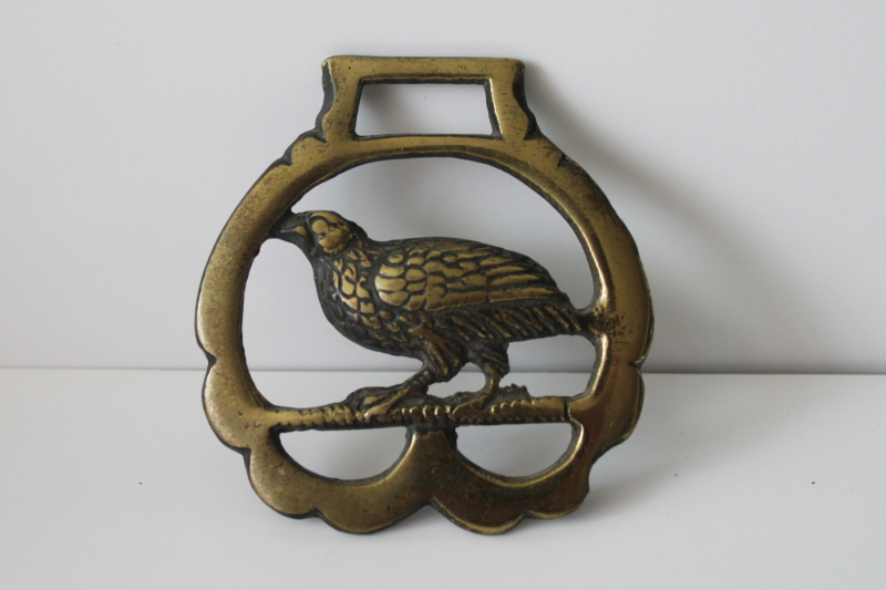 photo of vintage English brass horse harness medallion, raven or vulture bird ornament  #4