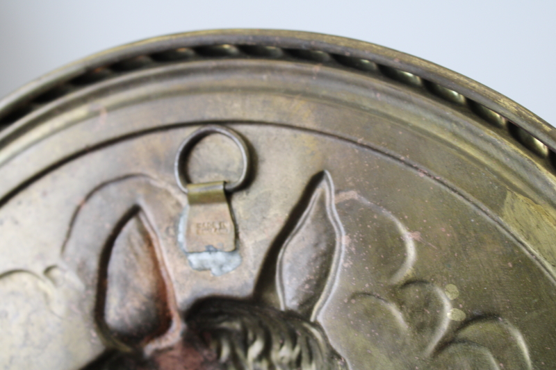 photo of vintage English brass plaques, country equestrian decor pair of horses wall art, Ralph Lauren aesthetic #4