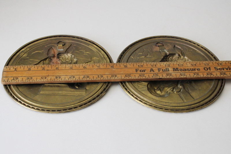 photo of vintage English brass plaques, country equestrian decor pair of horses wall art, Ralph Lauren aesthetic #5