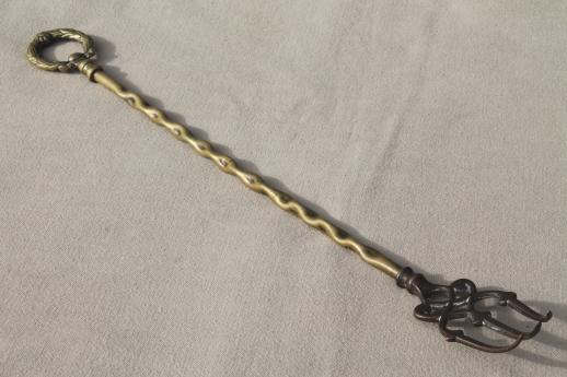 photo of vintage English brass toasting fork, long handled fork for making toast #2