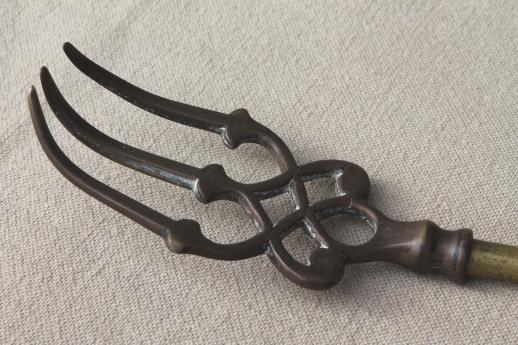 photo of vintage English brass toasting fork, long handled fork for making toast #5