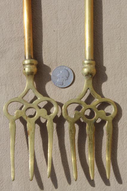 photo of vintage English brass toasting forks, long handled forks w/ character handles #6