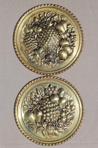 photo of vintage English brass wall art rounds, fruit & flowers for your kitchen #2