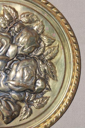 photo of vintage English brass wall art rounds, fruit & flowers for your kitchen #5