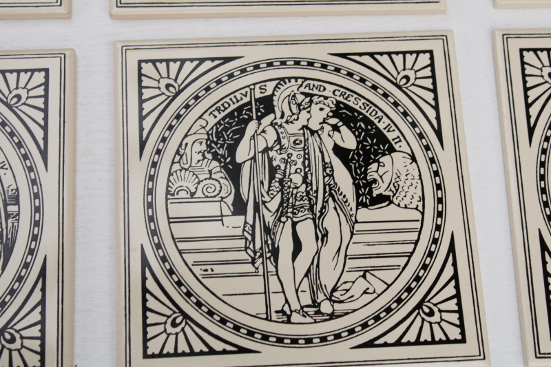 photo of vintage English ceramic tiles, reproduction antique Minton tile John Moyer Smith Shakespeare scenes black & white #15