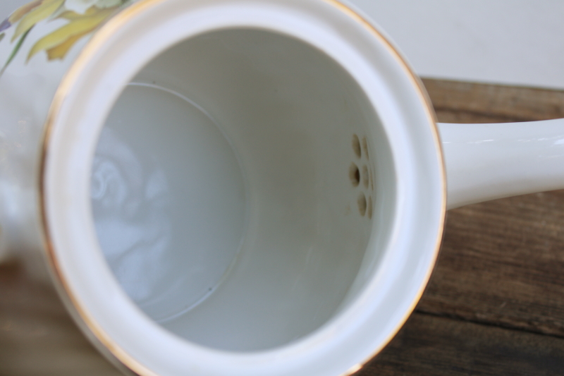 photo of vintage English china tea pot, Arthur Wood daffodils spring floral pattern #3