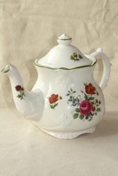 catalog photo of vintage English china tea pot, Price Kensington floral June flowers of the month