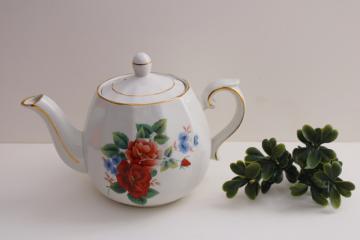 catalog photo of vintage English china teapot Ellgreave - Wood & Sons England, cozy cottage floral