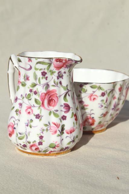 photo of vintage English chintz china cream pitcher & sugar bowl, Old Royal England #1