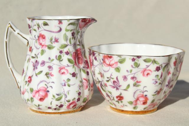 photo of vintage English chintz china cream pitcher & sugar bowl, Old Royal England #2