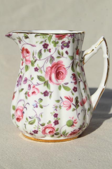 photo of vintage English chintz china cream pitcher & sugar bowl, Old Royal England #3