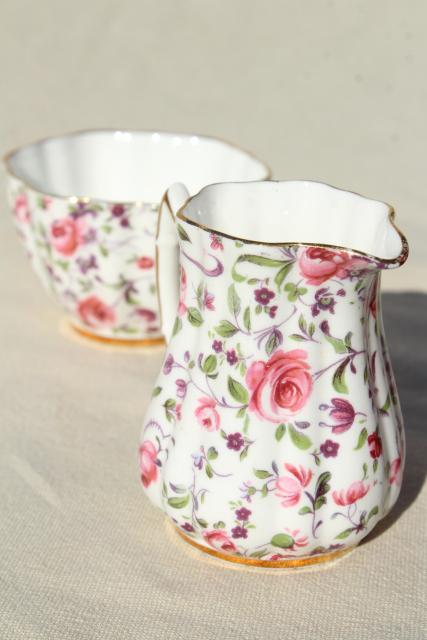 photo of vintage English chintz china cream pitcher & sugar bowl, Old Royal England #8