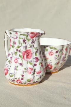 catalog photo of vintage English chintz china cream pitcher & sugar bowl, Old Royal England