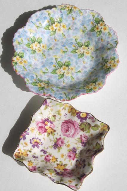 photo of vintage English chintz china pin dishes, Shelley Primrose, James Kent Rapture #3